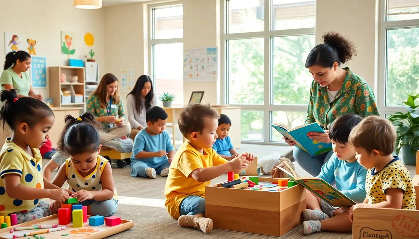 children interacting in a nurturing development center.